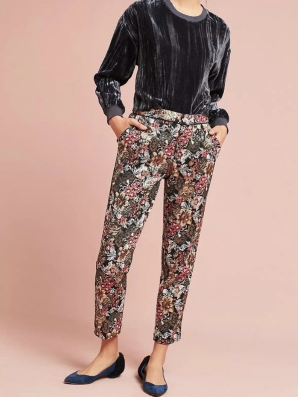 Anthropologie Maeve Floral Jacquard Metallic Pants Sz 6